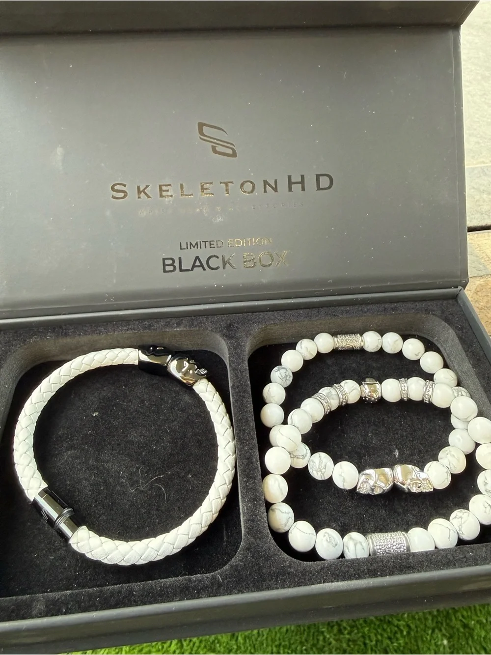 White Bracelet Set — Braided Leather & Beaded Stack